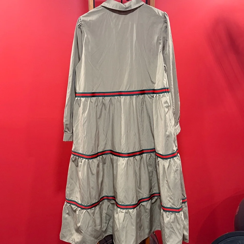 Stylish Tiered Striped 1/4 Button Midi Dress - Picture 7 of 7